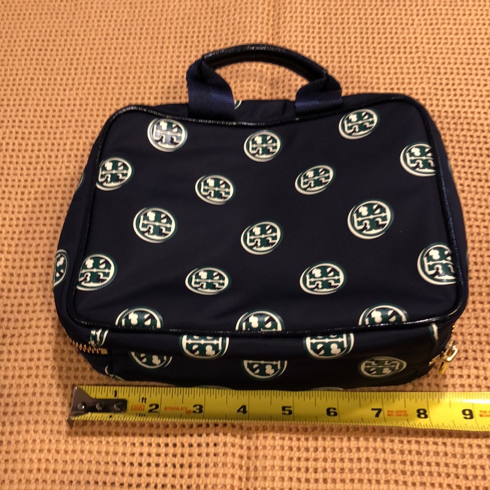 Designer-Inspired Navy Cosmetic Case with Logo Print - Picture 5 of 7